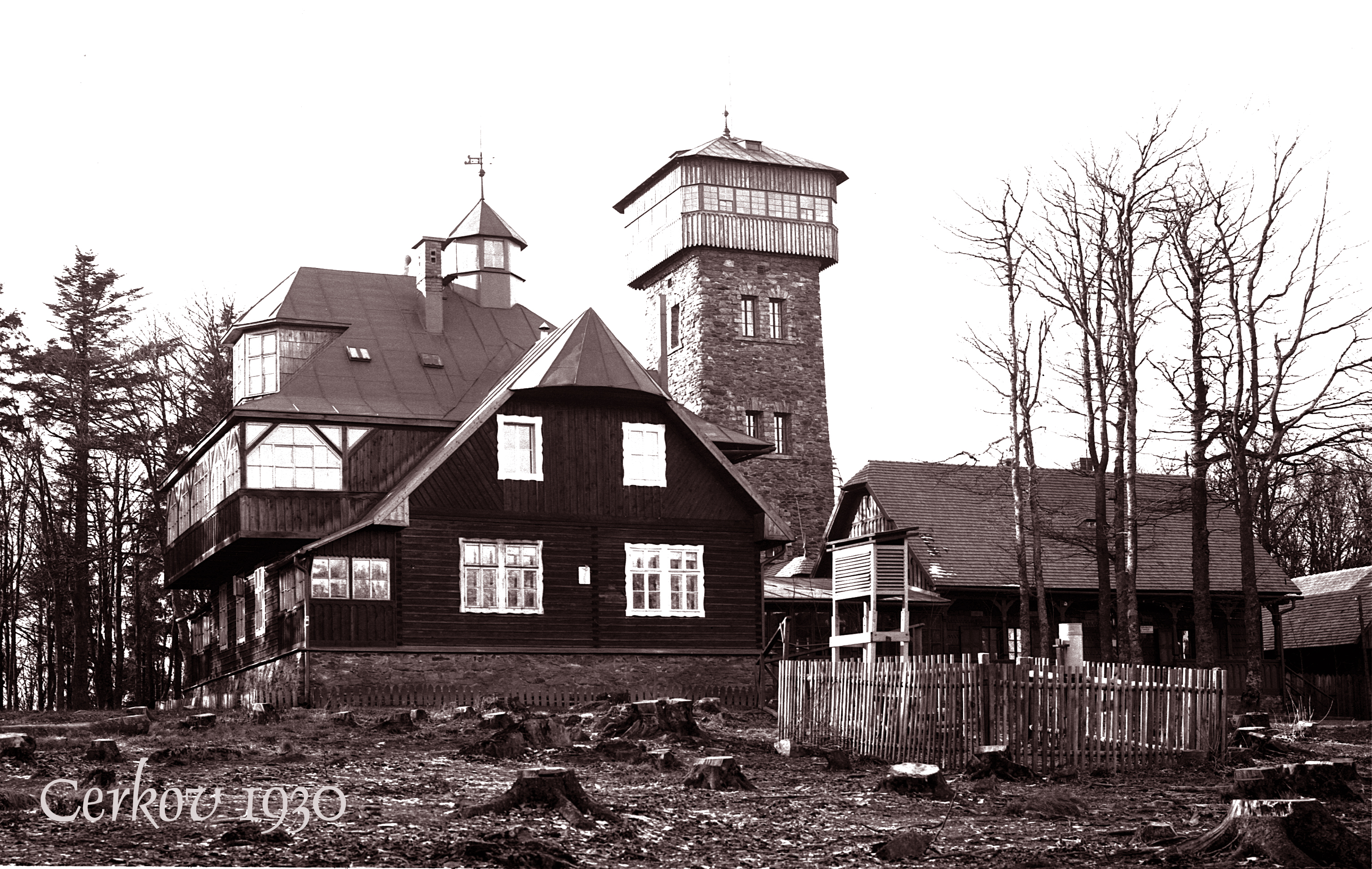 Čerchov, černobílý historický  snímek